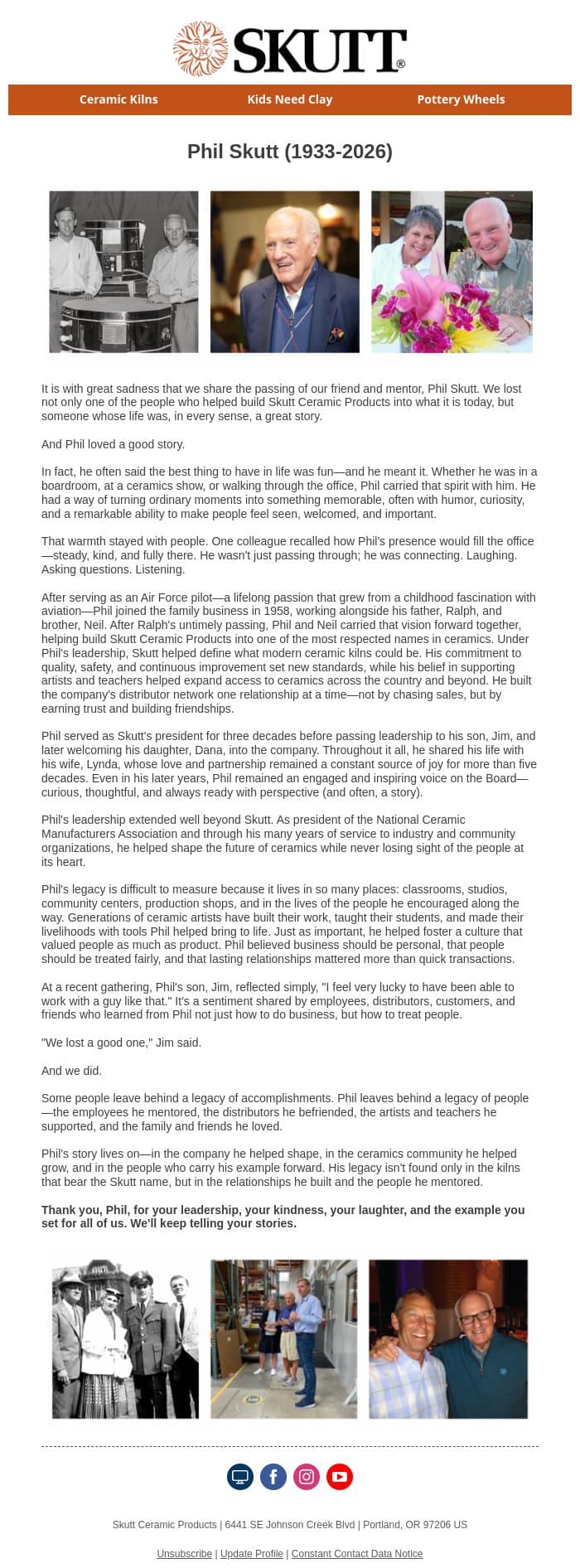 Remembering Phil Skutt email from Skutt screenshot