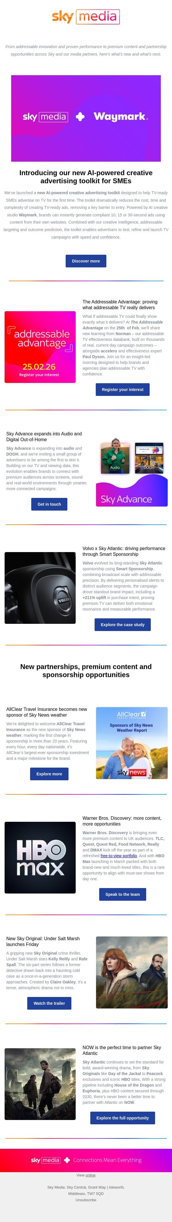 What’s new at Sky Media: addressable innovation, premium content and opportunities email from Sky UK screenshot