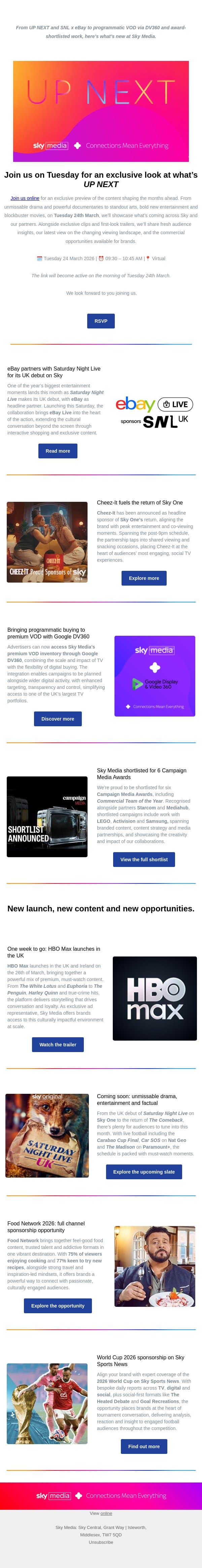 UP NEXT, SNL x eBay and new programmatic VOD email from Sky UK screenshot