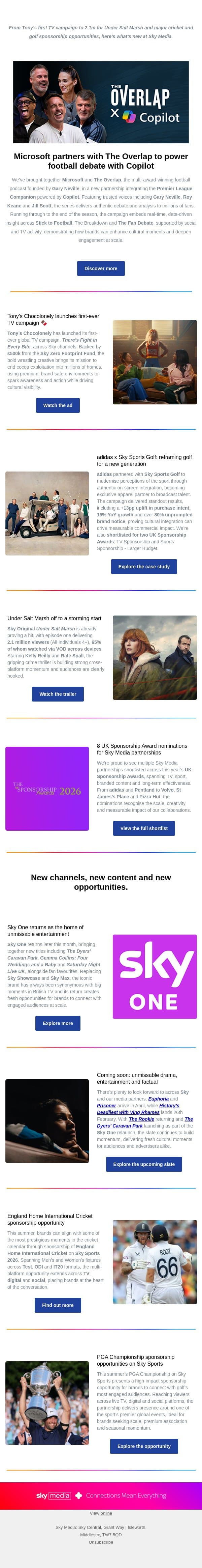 The Overlap x Microsoft, award shortlists and unmissable content email from Sky UK screenshot
