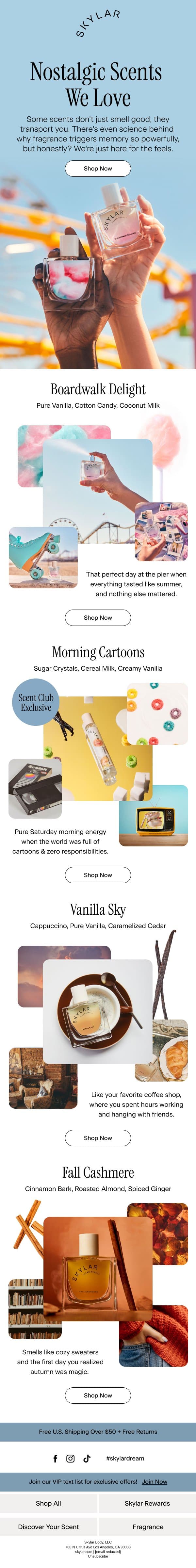 Scents That Take You Back email from Skylar screenshot