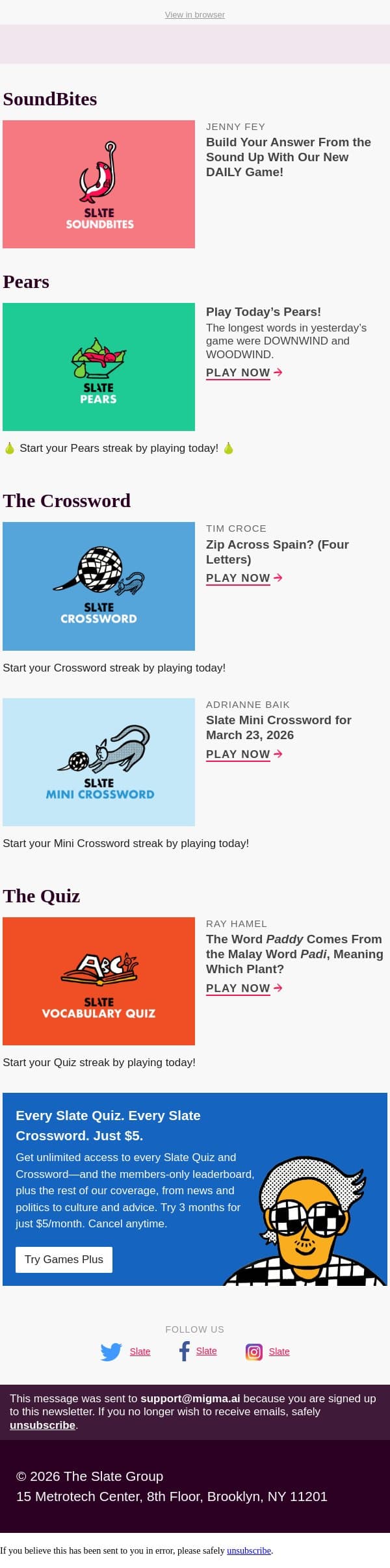 SoundBites is now DAILY! email from Slate screenshot