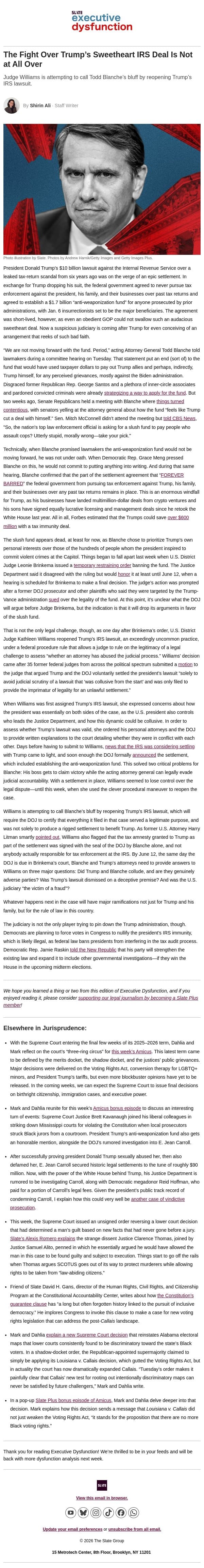 The fight over Trump’s sweetheart IRS deal is not over. email from Slate screenshot