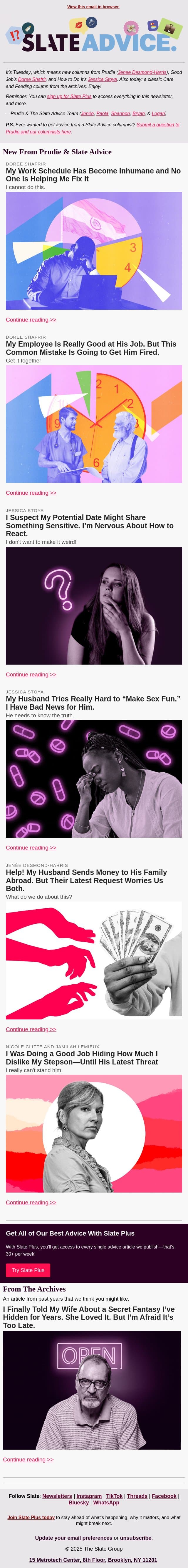My Work Schedule Has Become Inhumane and No One Is Helping Me Fix It email from Slate screenshot