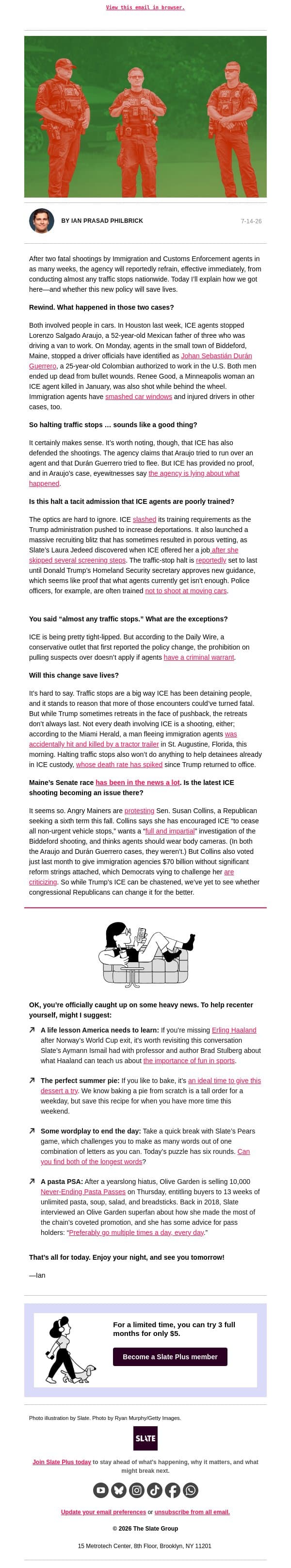 ICE backs down—for now email from Slate screenshot