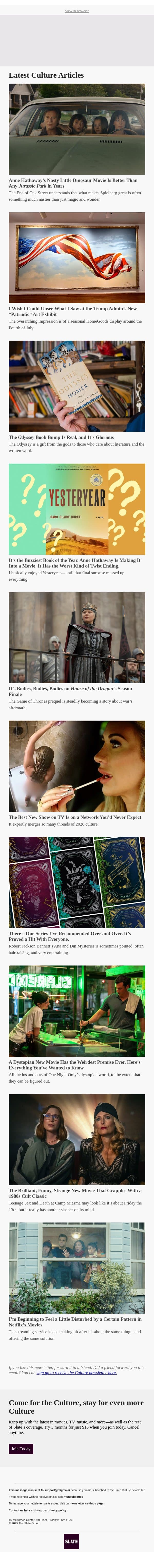 Anne Hathaway’s Nasty Little Dinosaur Movie Is Better Than Any Jurassic Park in Years email from Slate screenshot