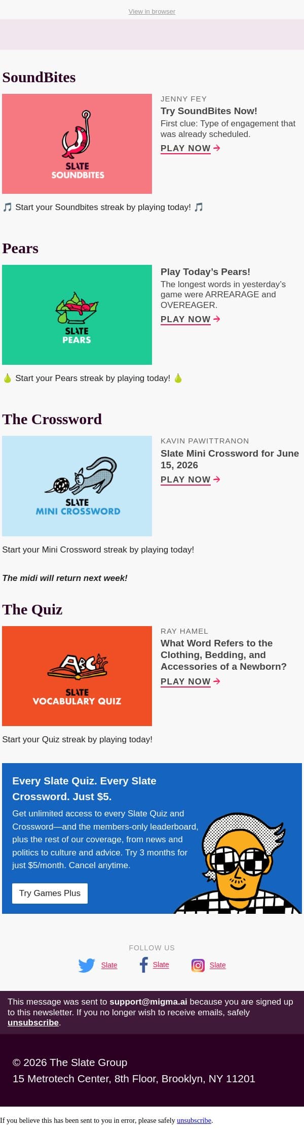 What word refers to the clothing, bedding, and accessories of a newborn? email from Slate screenshot