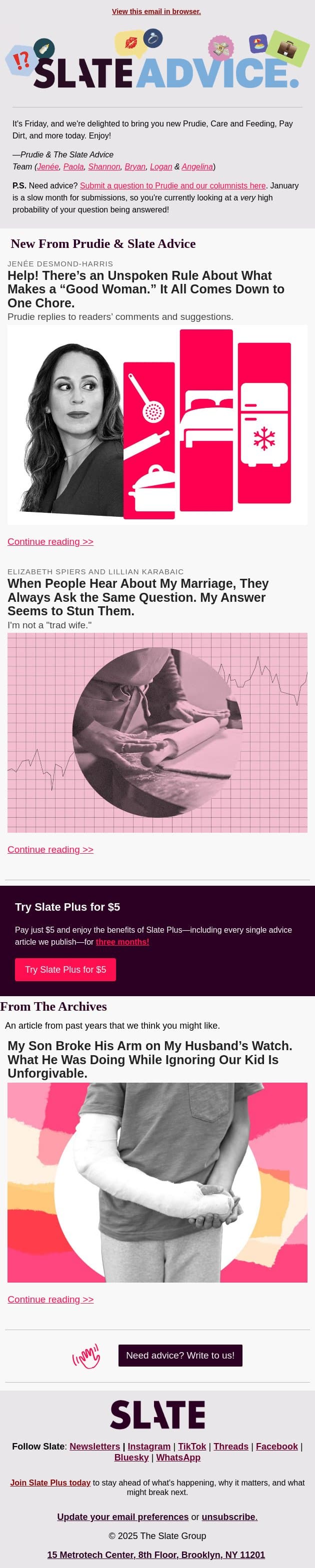 Help! There’s an Unspoken Rule About What Makes a “Good Woman.” It All Comes Down to One Chore. email from Slate screenshot