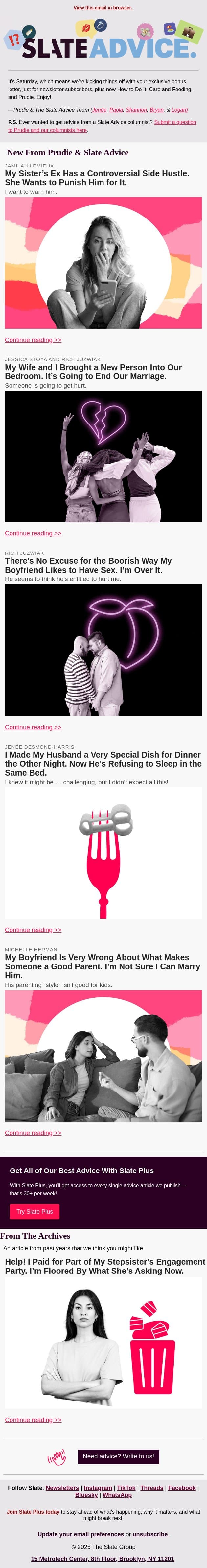 My Sister’s Ex Has a Controversial Side Hustle. She Wants to Punish Him for It. email from Slate screenshot