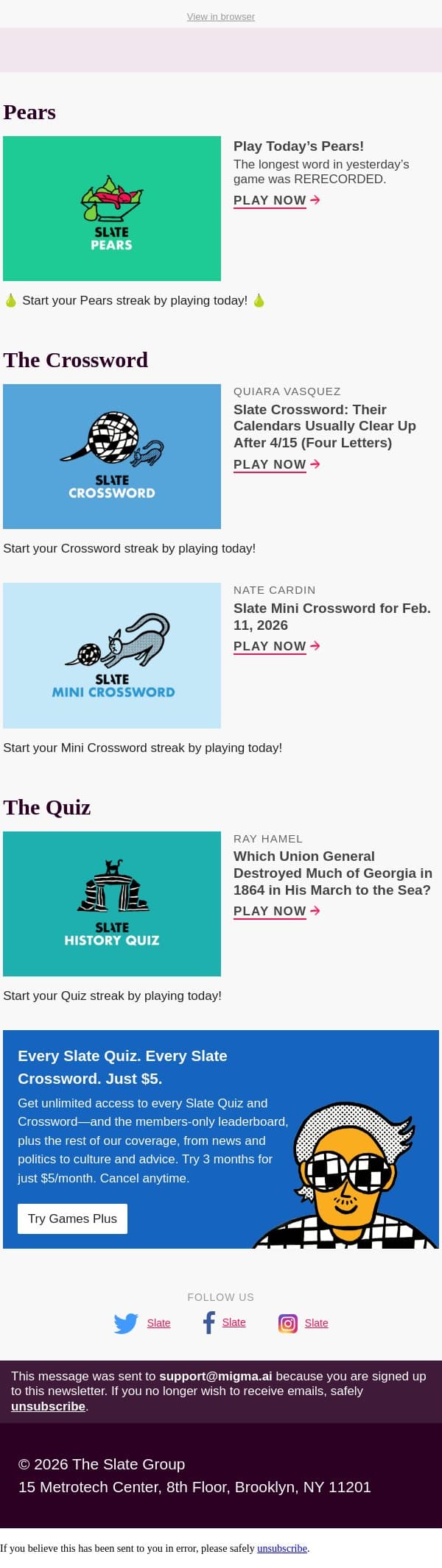 Which Union general destroyed much of Georgia in 1864 in his March to the Sea? email from Slate screenshot