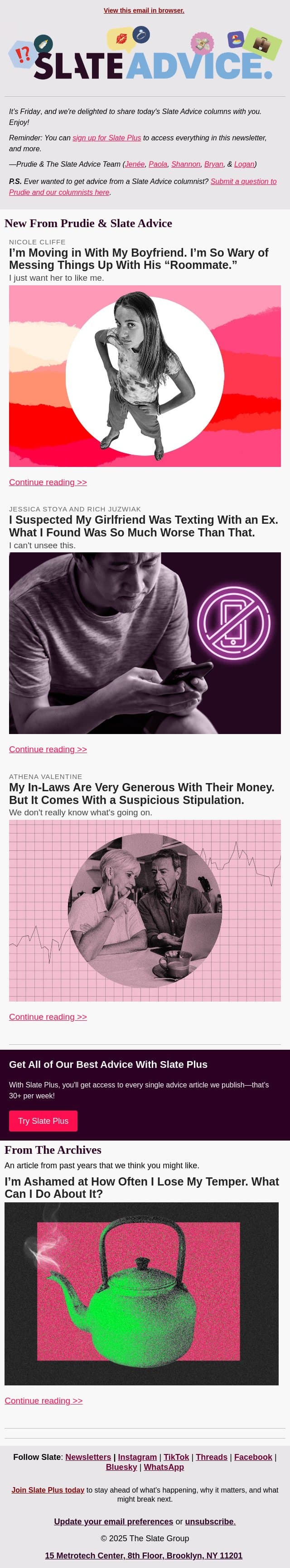 I’m Moving in With My Boyfriend. I’m So Wary of Messing Things Up With His “Roommate.” email from Slate screenshot