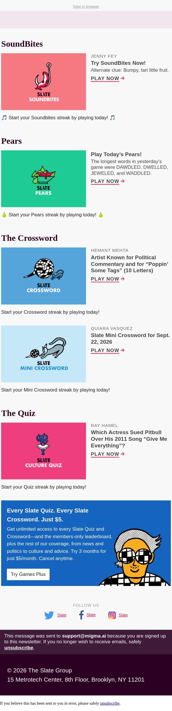 Artist known for political commentary and for “poppin’ some tags” (10 letters) email from Slate screenshot