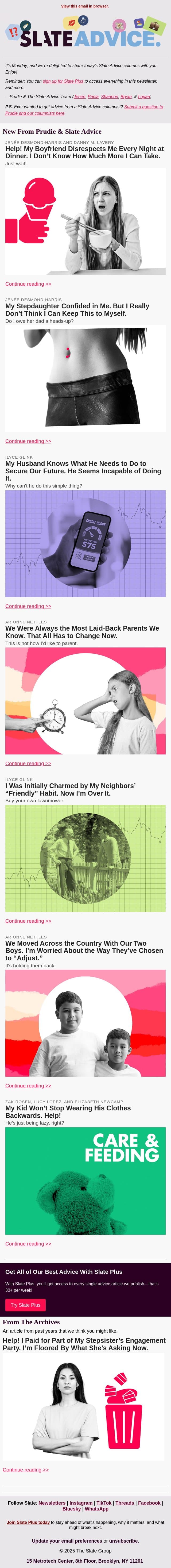 Help! My Boyfriend Disrespects Me Every Night at Dinner. I Don’t Know How Much More I Can Take. email from Slate screenshot