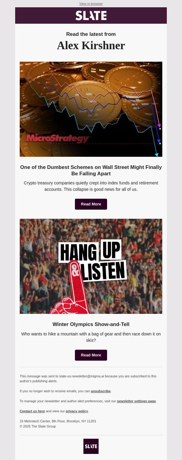 One of the Dumbest Schemes on Wall Street Might Finally Be Falling Apart email from Slate screenshot