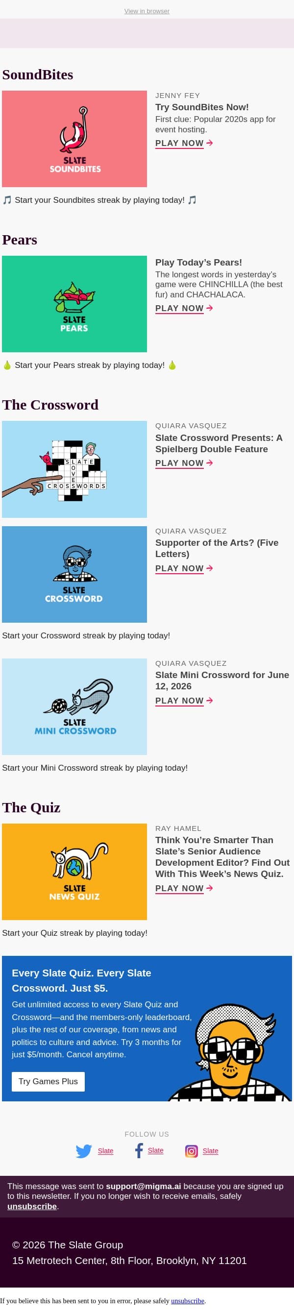 The Slate News Quiz is business in the front and a party in the back email from Slate screenshot