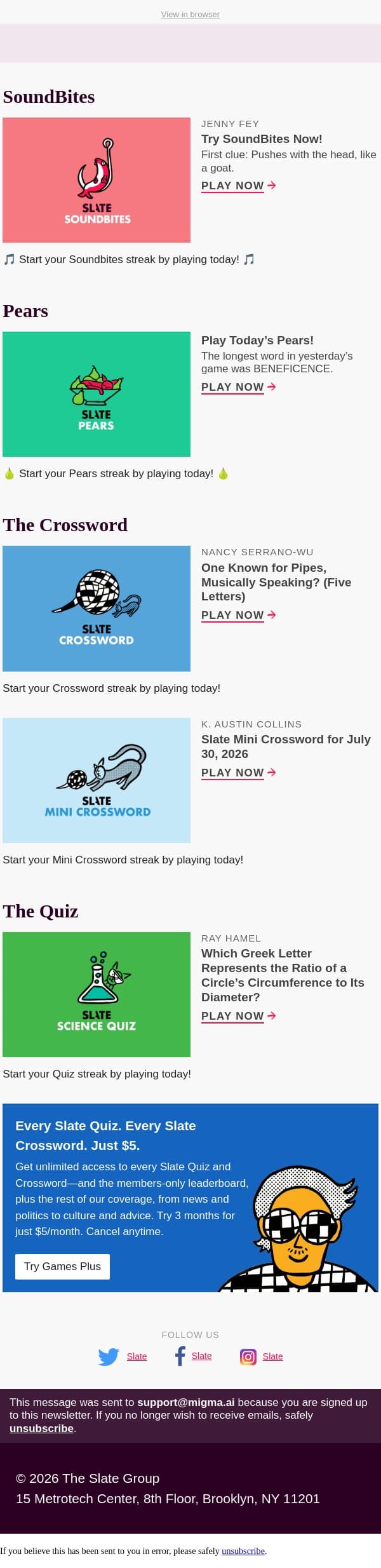 Play today’s Pears! email from Slate screenshot