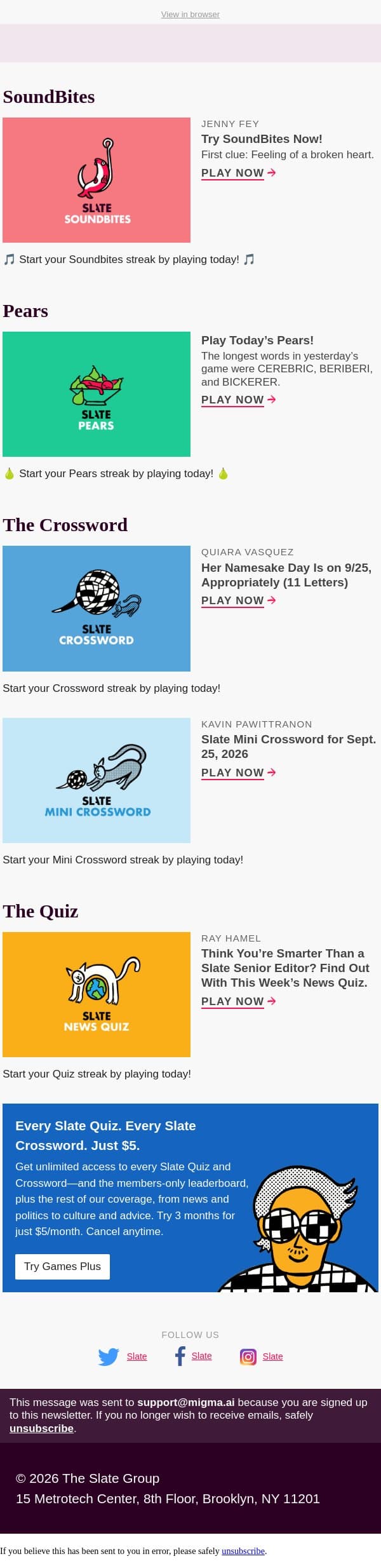You could win high stakes with a thoroughbred named “Slate News Quiz” email from Slate screenshot