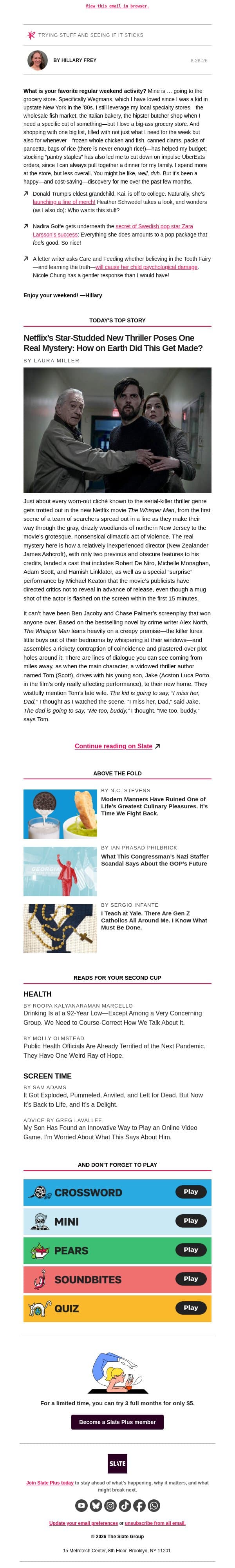 What’s in your freezer? email from Slate screenshot