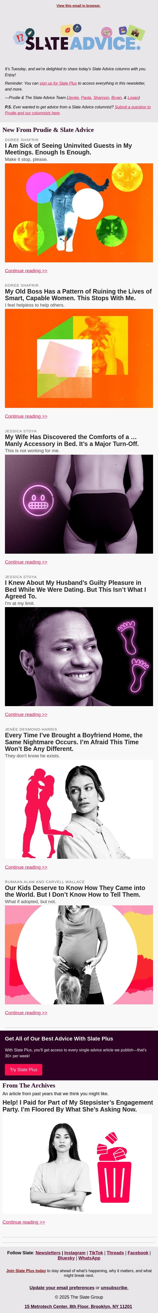 I Am Sick of Seeing Uninvited Guests in My Meetings. Enough Is Enough. email from Slate screenshot