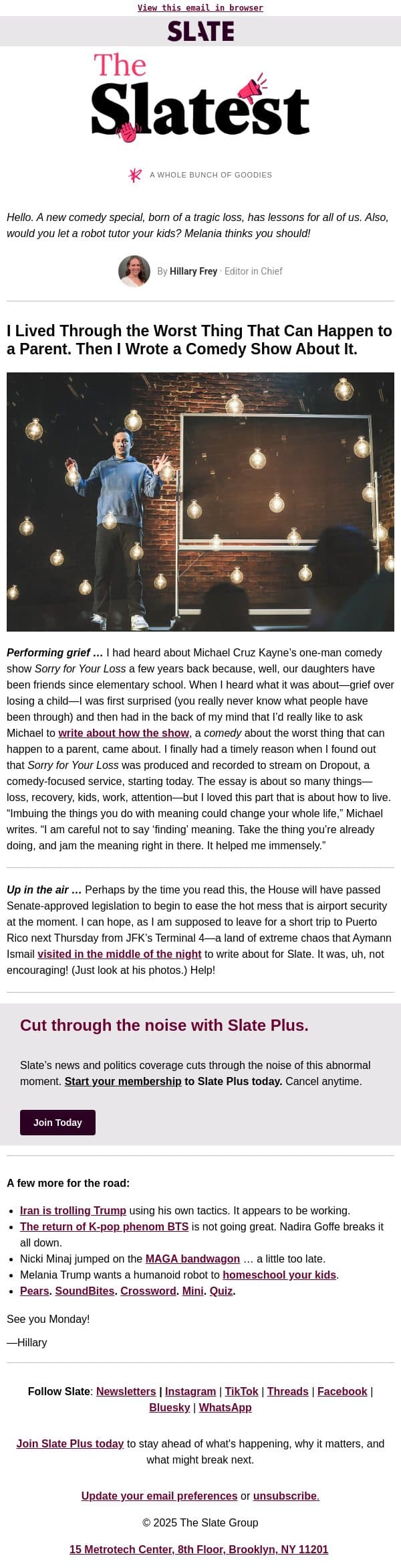 Turns out grief is relatable email from Slate screenshot