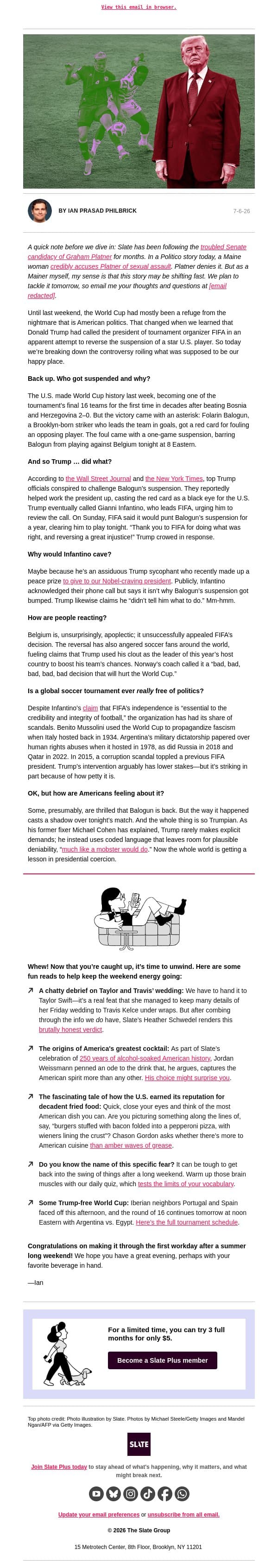 What Trump’s FIFA scandal says about his politics email from Slate screenshot