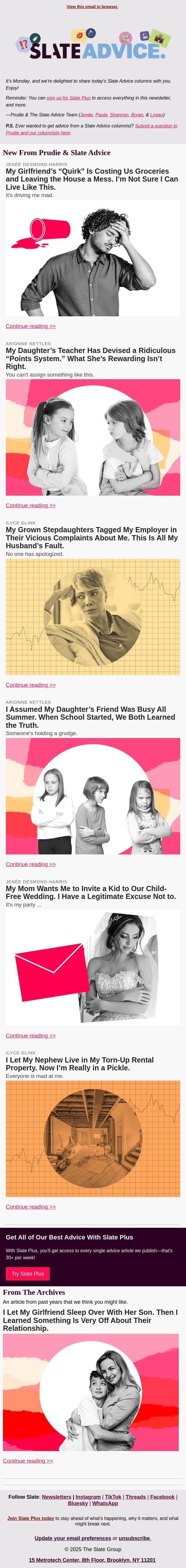 My Girlfriend’s “Quirk” Is Costing Us Groceries and Leaving the House a Mess. I’m Not Sure I Can Live Like This. email from Slate screenshot