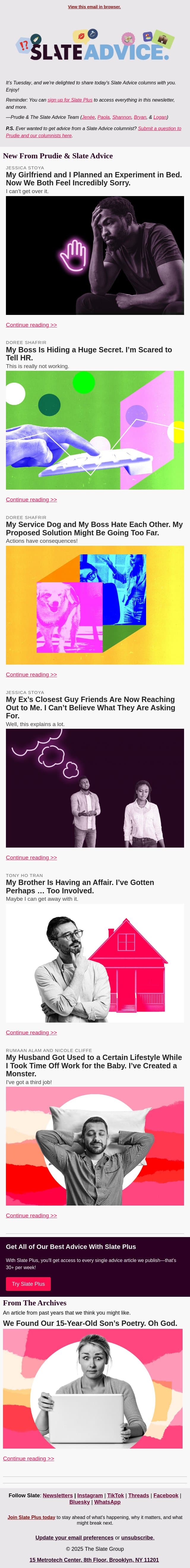 My Girlfriend and I Planned an Experiment in Bed. Now We Both Feel Incredibly Sorry. email from Slate screenshot