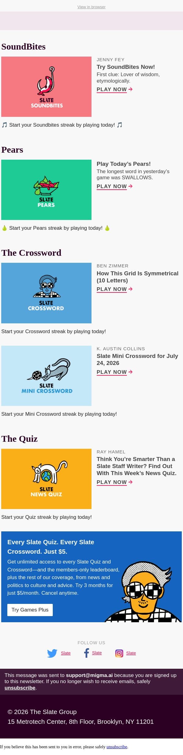 Punch *your* ticket in this week’s Slate News Quiz email from Slate screenshot