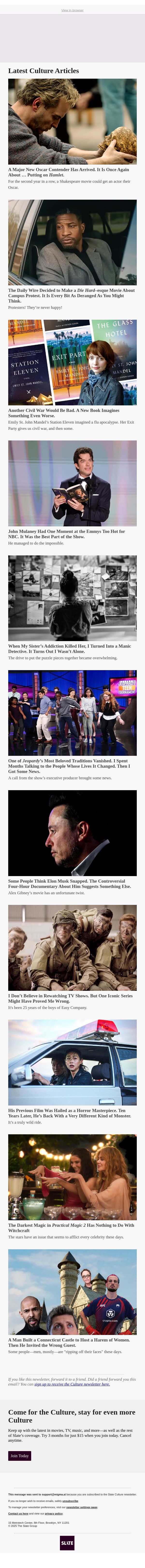 A Major New Oscar Contender Has Arrived. It Is Once Again About … Putting on Hamlet. email from Slate screenshot