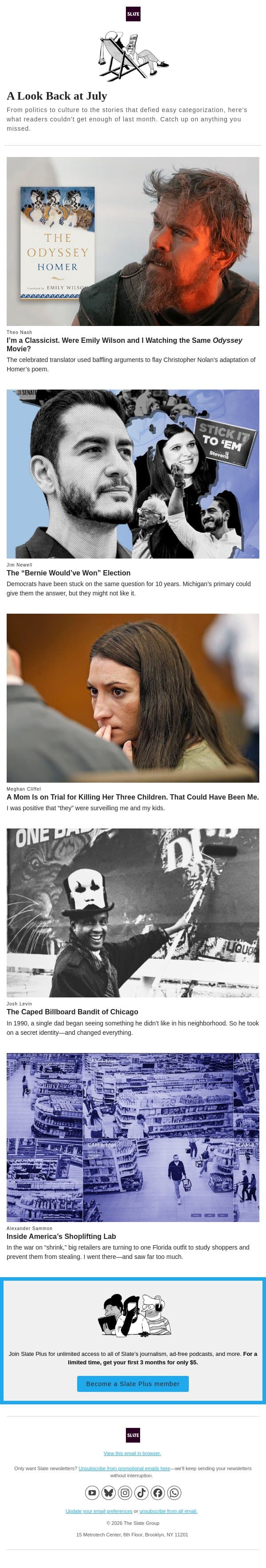 A look back at July's top stories email from Slate screenshot