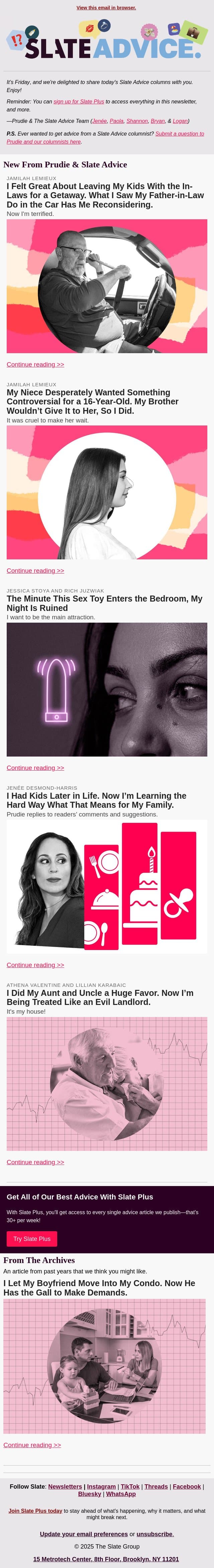 I Felt Great About Leaving My Kids With the In-Laws for a Getaway. What I Saw My Father-in-Law Do in the Car Has Me Reconsidering. email from Slate screenshot
