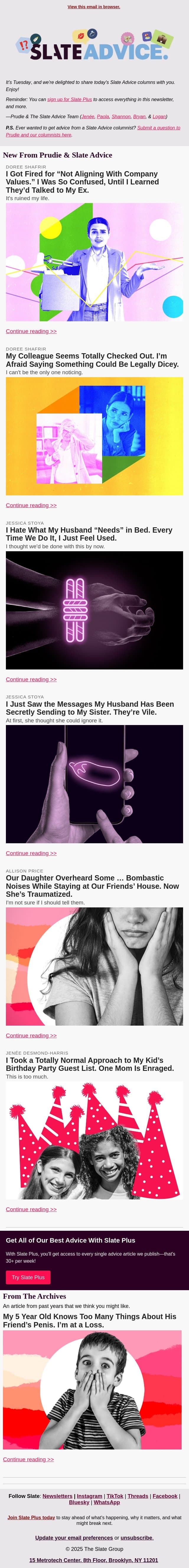 I Got Fired for “Not Aligning With Company Values.” I Was So Confused, Until I Learned They’d Talked to My Ex. email from Slate screenshot