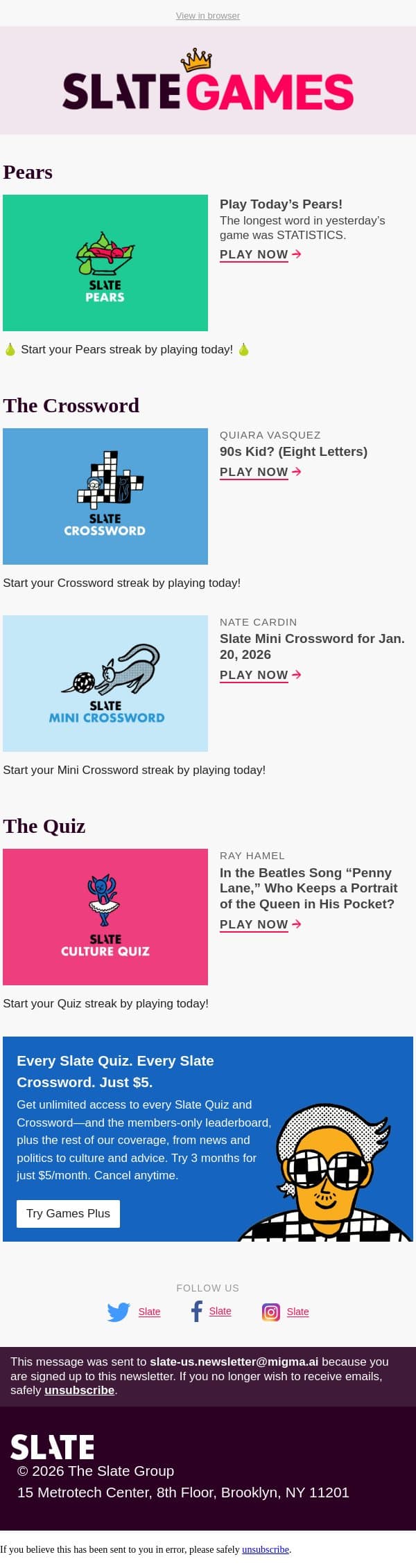 90s kid? (eight letters) email from Slate screenshot