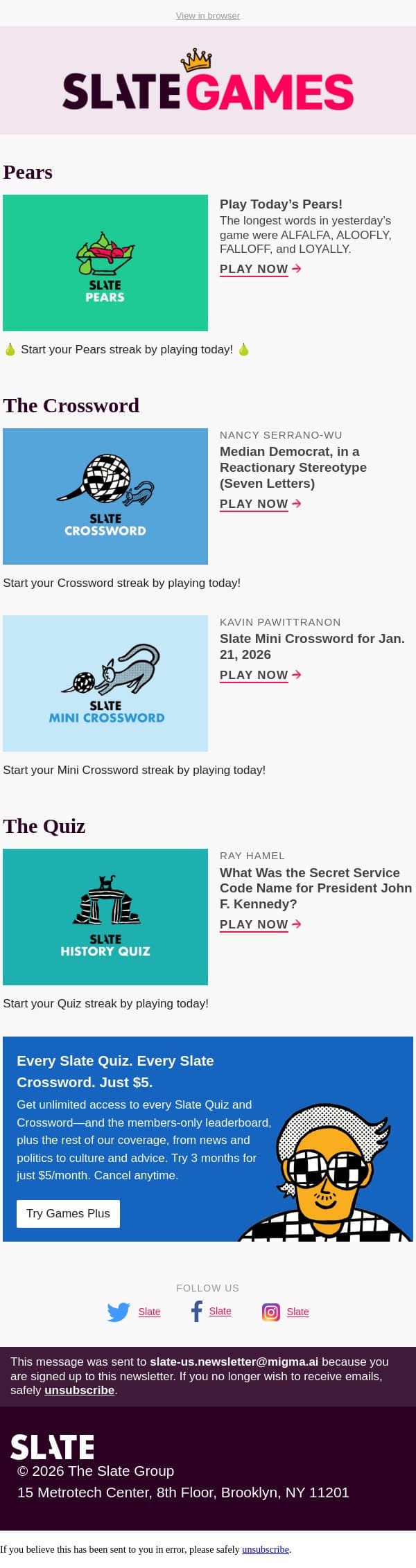 What was the Secret Service code name for John F. Kennedy? email from Slate screenshot