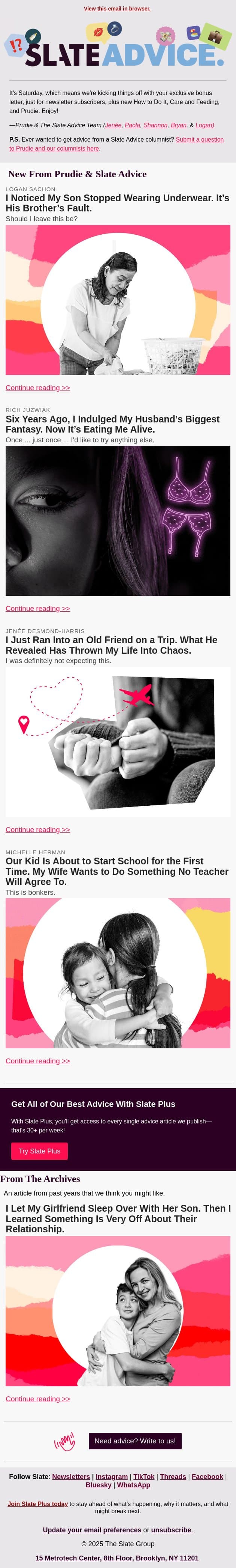 I Noticed My Son Stopped Wearing Underwear. It’s His Brother’s Fault. email from Slate screenshot