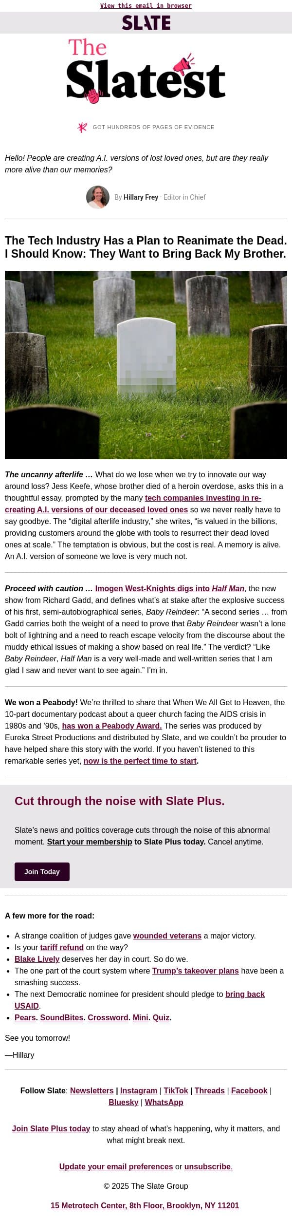 Loves lost, and uploaded email from Slate screenshot