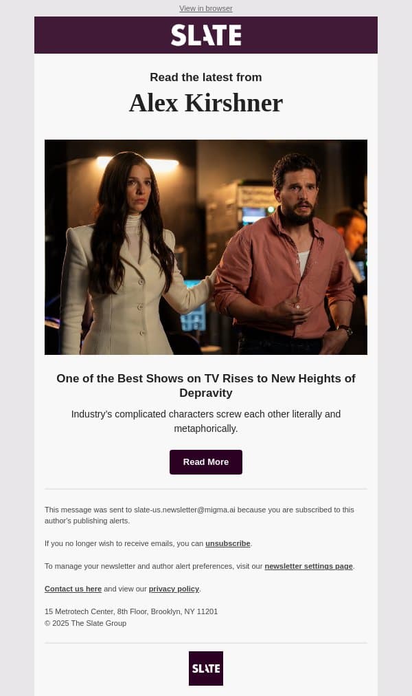 One of the Best Shows on TV Rises to New Heights of Depravity email from Slate screenshot
