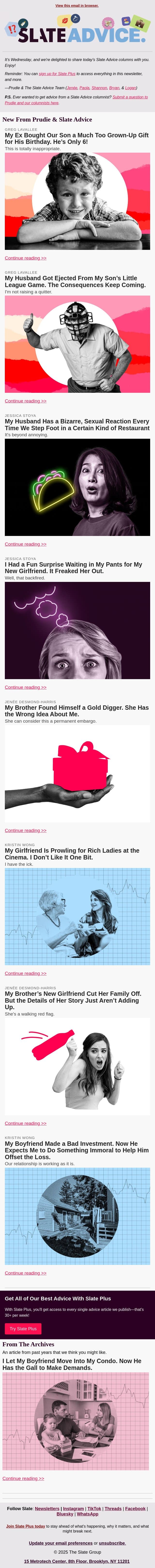 My Ex Bought Our Son a Much Too Grown-Up Gift for His Birthday. He’s Only 6! email from Slate screenshot