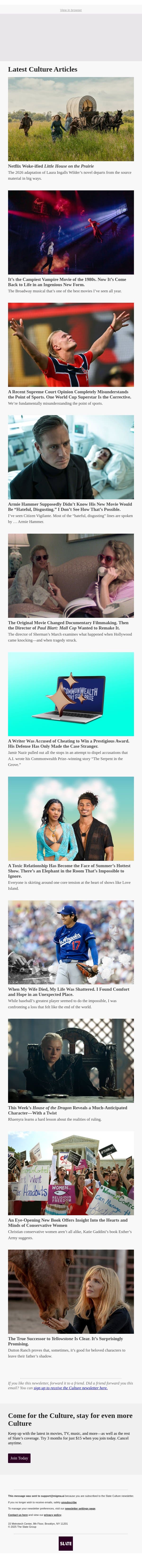 Netflix Woke-ified Little House on the Prairie email from Slate screenshot