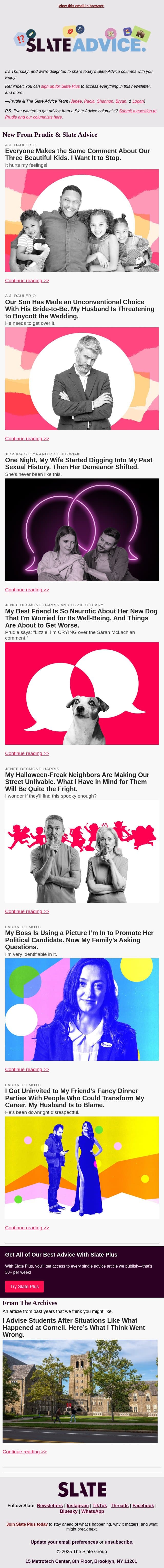 Everyone Makes the Same Comment About Our Three Beautiful Kids. I Want It to Stop. email from Slate screenshot