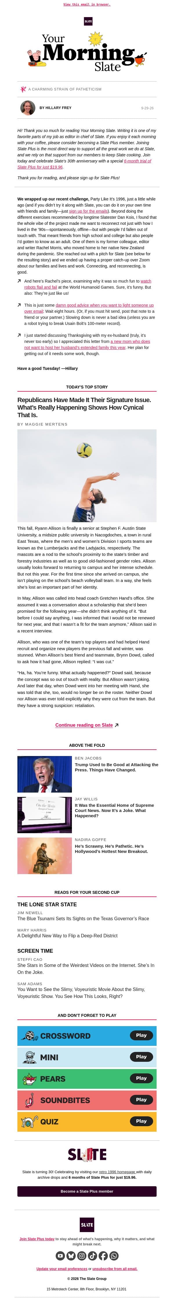 Sick of hosting Thanksgiving? Don’t start ghosting. email from Slate screenshot