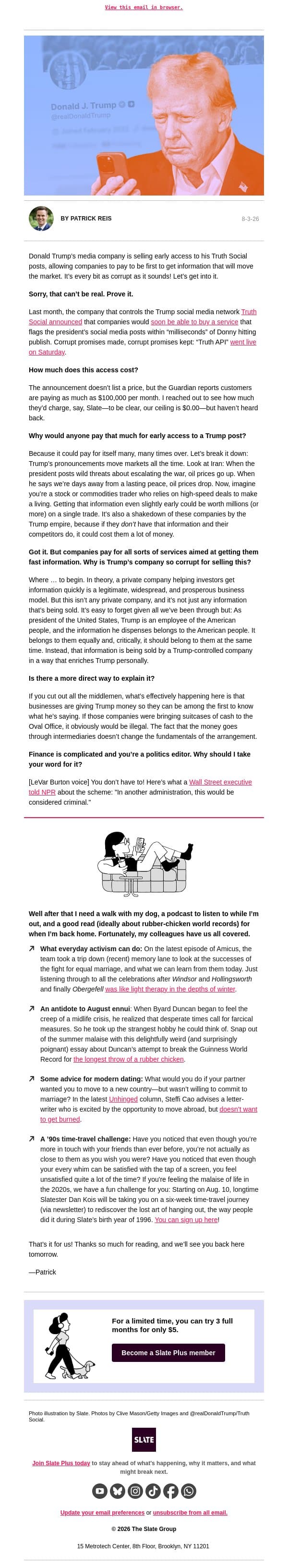 What’s a little insider trading among friends? email from Slate screenshot