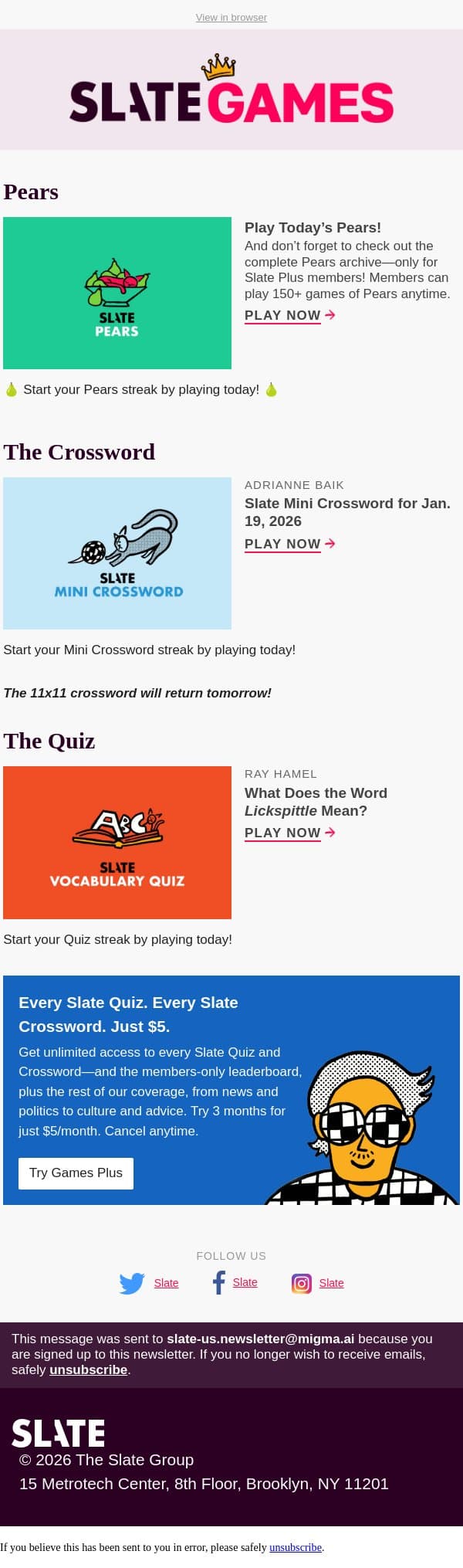 What does the word lickspittle mean? email from Slate screenshot
