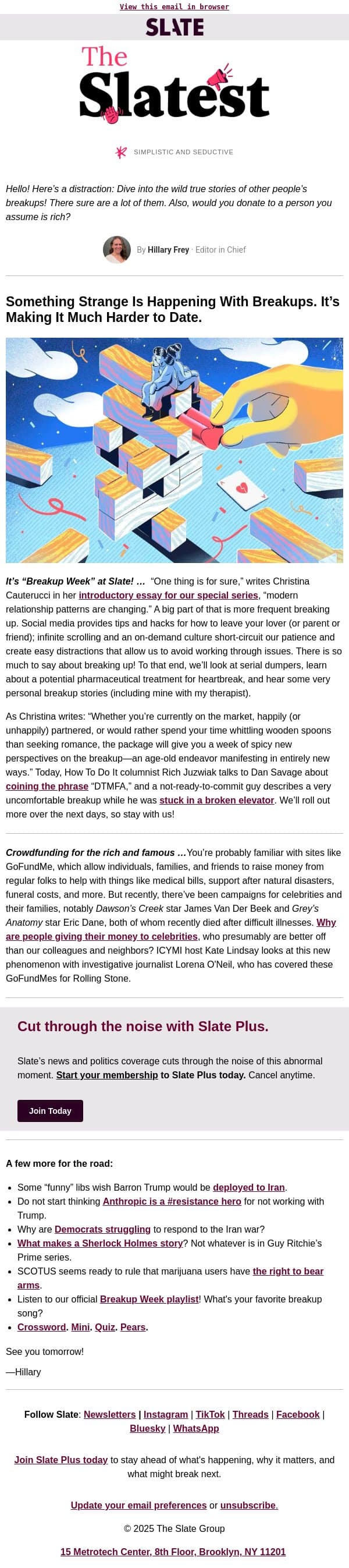 Breaking up is … easy to do? email from Slate screenshot