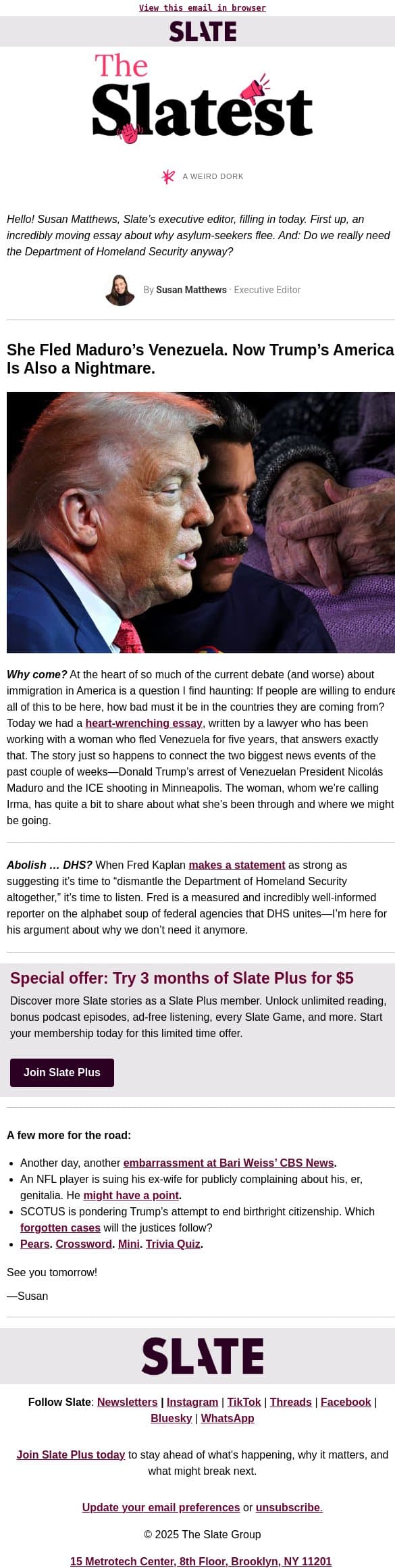 Comparing Maduro to Trump, from a woman who’s suffered both email from Slate screenshot