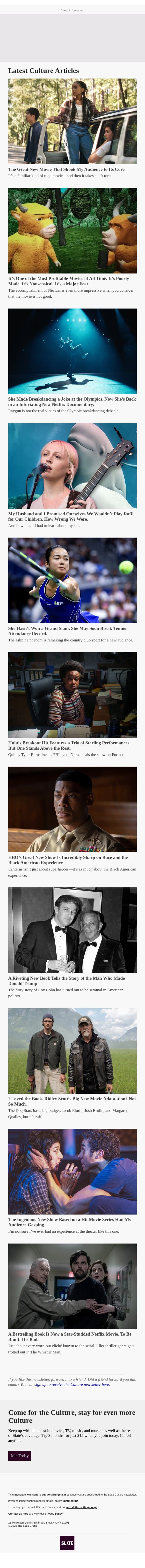 The Great New Movie That Shook My Audience to Its Core email from Slate screenshot
