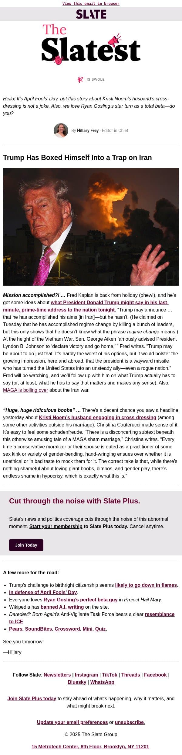 Mr. Kristi Noem’s balloon breasts are not the actual problem email from Slate screenshot