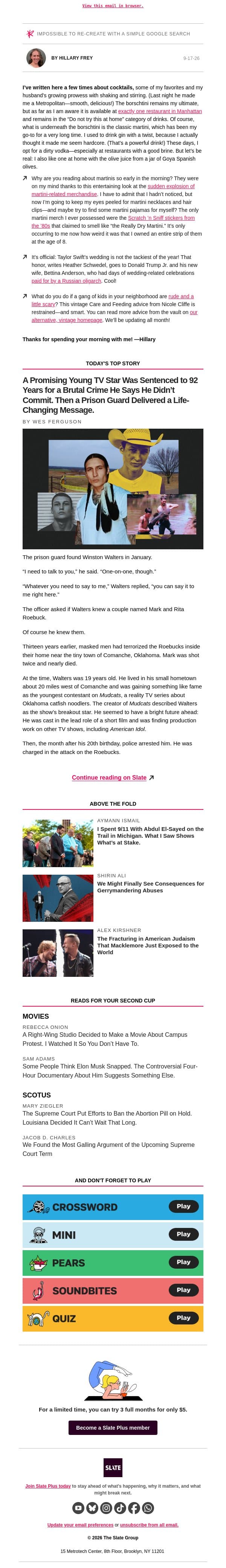 We’re drowning in martini merch email from Slate screenshot