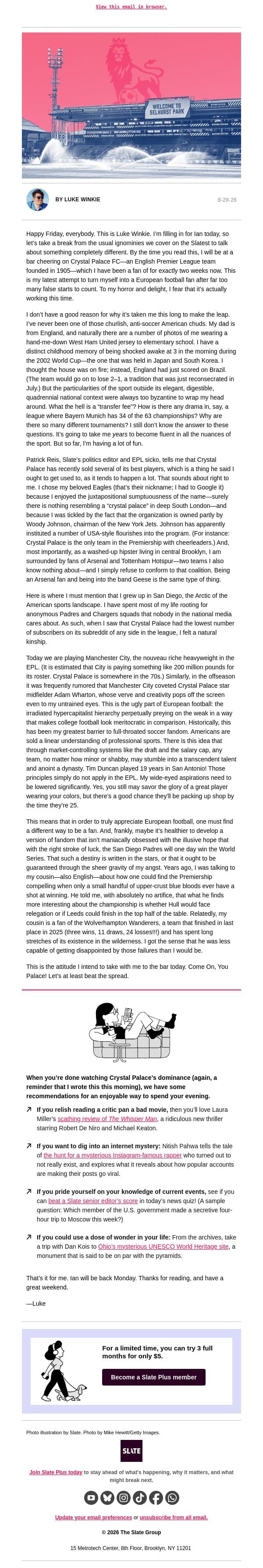 Join me as I try to get into English soccer email from Slate screenshot