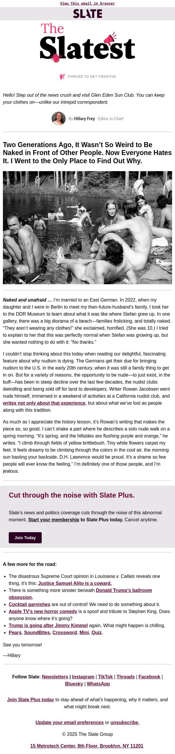 Going nude these days is harder than you think email from Slate screenshot